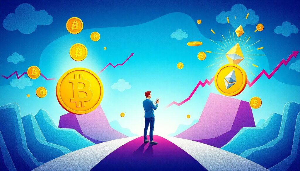 Инвестирование в криптовалюту: риски и выгоды для начинающих и опытных инвесторов Риски и выгоды инвестирования в криптовалюту - иллюстрация